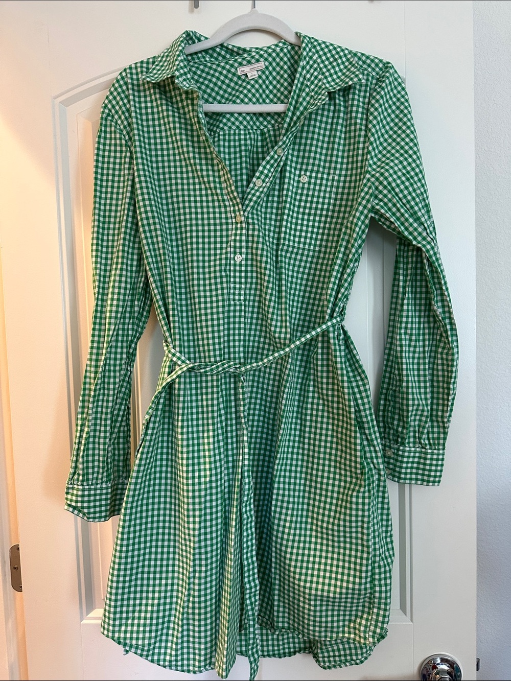 GAP Green Gingham Shirt Dress with Tie Belt